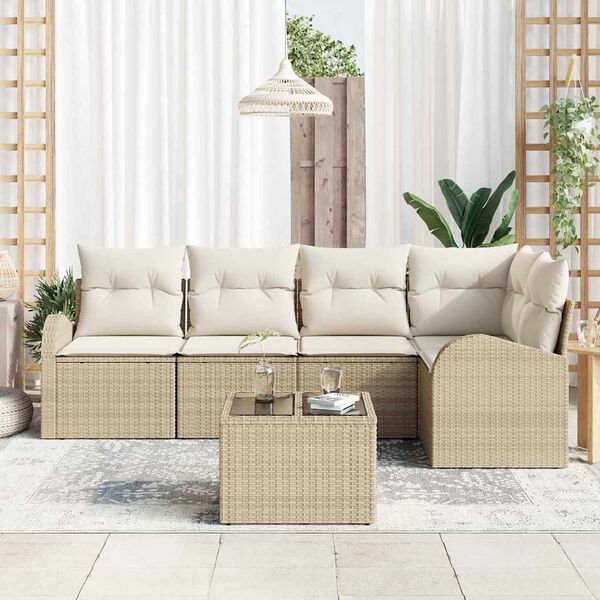 vidaXL Gartensofa-set mit Kissen 6 pcs Beige und Wei&szlig; Poly-Rattan