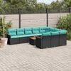 vidaXL 11-teiliges Gartensofa-Set mit Kissen, schwarzes Polyrattan
