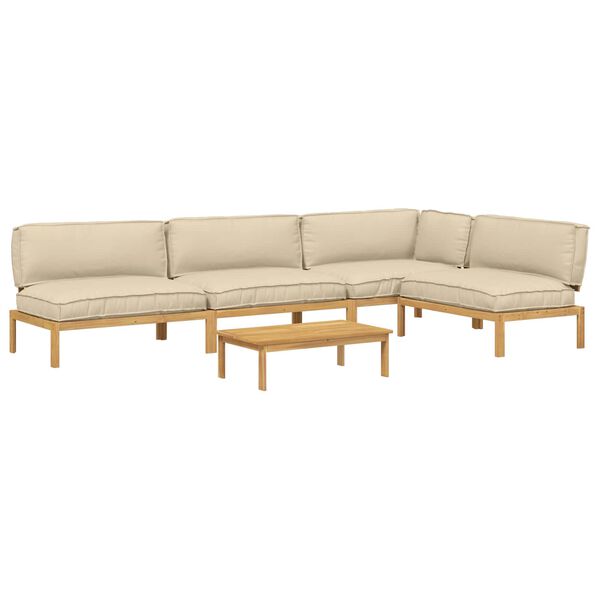 vidaXL Sofa Set mit Kissen Uni 5 pcs Beige Massivholz Akazie
