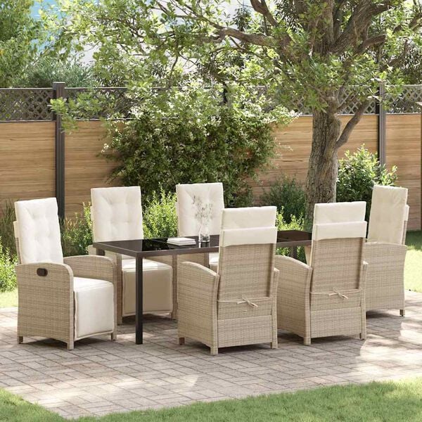 vidaXL Garten Essgruppe mit Kissen 7 pcs Beige Poly-Rattan
