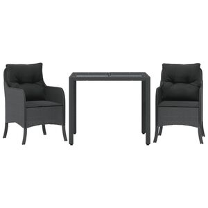 vidaXL 3-tlg. Garten-Essgruppe mit Kissen Schwarz Poly Rattan