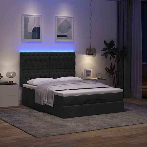 vidaXL Ottoman-Bett mit Matratze & LEDs Schwarz 140x190 cm Stoff