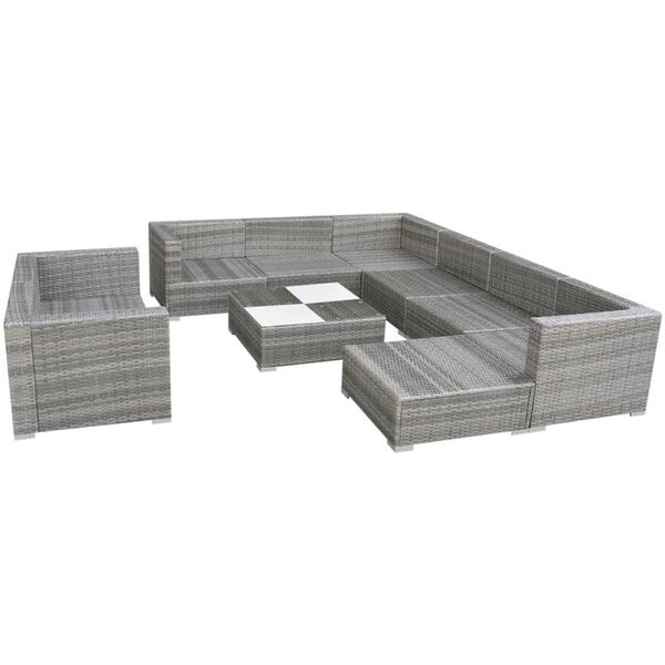 vidaXL 10-tlg. Garten-Lounge-Set mit Auflagen Poly Rattan Grau