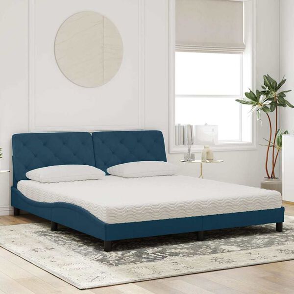 vidaXL Bett mit Matratze Blau 180x200 cm Samt