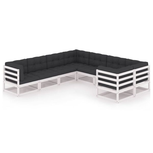 vidaXL 8-tlg. Garten-Lounge-Set mit Kissen Wei&szlig; Massivholz Kiefer