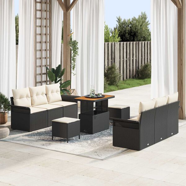 vidaXL Gartensofa-set mit Kissen 9 pcs Schwarz Poly-Rattan