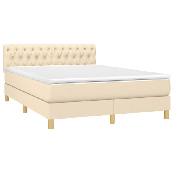 vidaXL Boxspringbett mit Matratze & LED Creme 140x190 cm Stoff