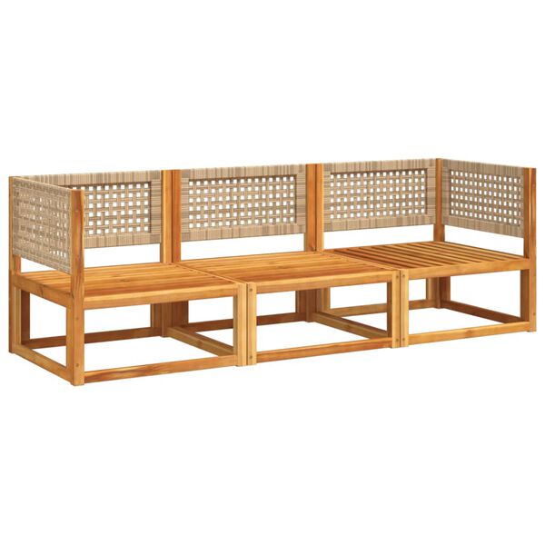 vidaXL 3-tlg. Gartensofa-Set mit Kissen Holz Akazie & Rattan
