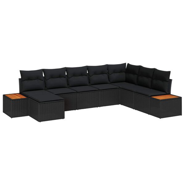 vidaXL Gartensofa-set mit Kissen mit Speicher 9 pcs Schwarz Polyrattan