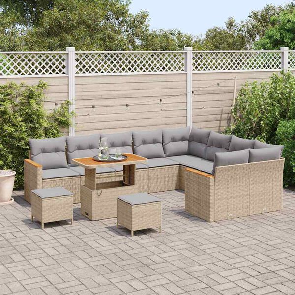 vidaXL Gartensofa-set 12 pcs Beige Poly-Rattan