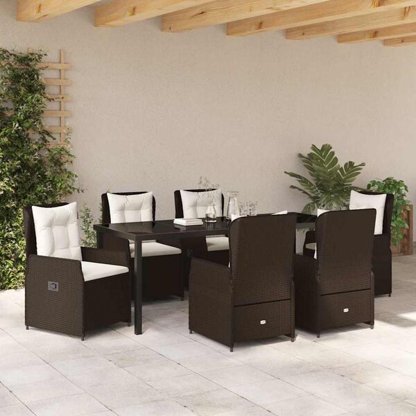 vidaXL Garten Essgruppe 7 pcs Braun Poly-Rattan