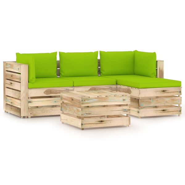 vidaXL 5-tlg. Garten-Lounge-Set mit Kissen Gr&uuml;n Impr&auml;gniertes Holz