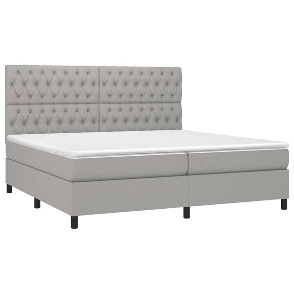 vidaXL Boxspringbett mit Matratze Hellgrau 200x200 cm Stoff