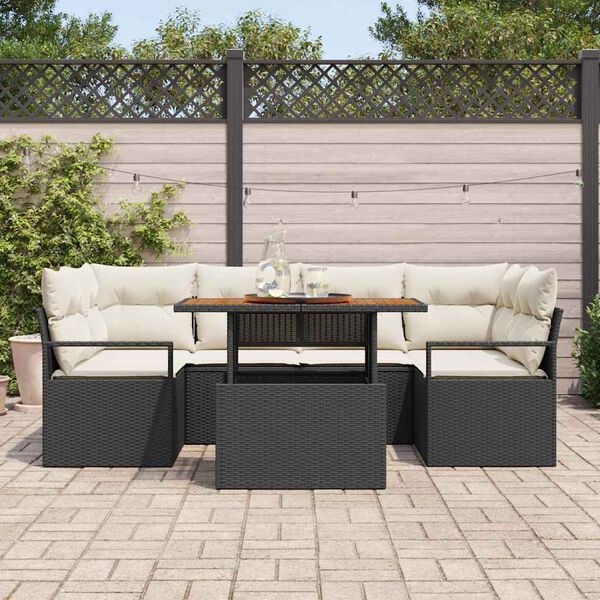 vidaXL Garten-Sofa-Set mit Kissen 7 pcs Schwarz und Creme