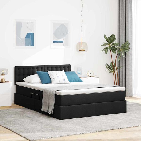 vidaXL Bett mit Stauraum und LED Schwarz 140 x 190 cm Polyester