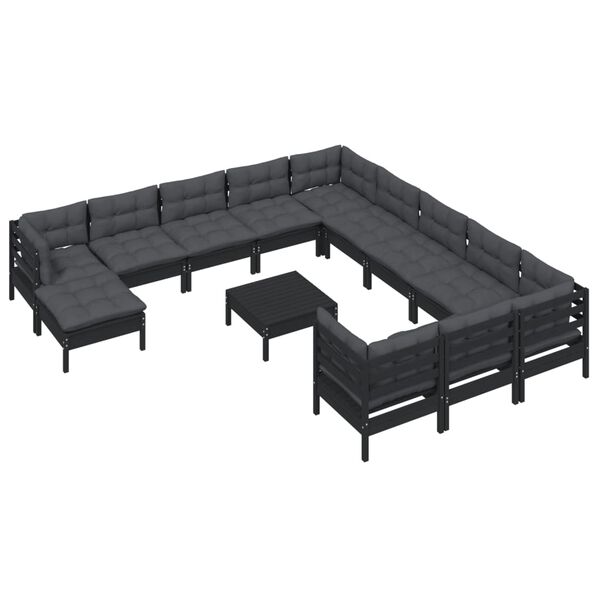 vidaXL 13-tlg. Garten-Lounge-Set mit Kissen Schwarz Kiefernholz