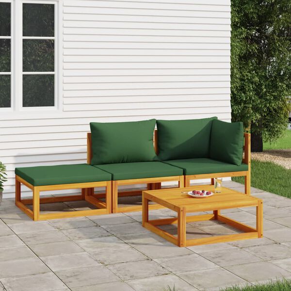 vidaXL 4-tlg. Garten-Lounge-Set mit Gr&uuml;nen Kissen Massivholz