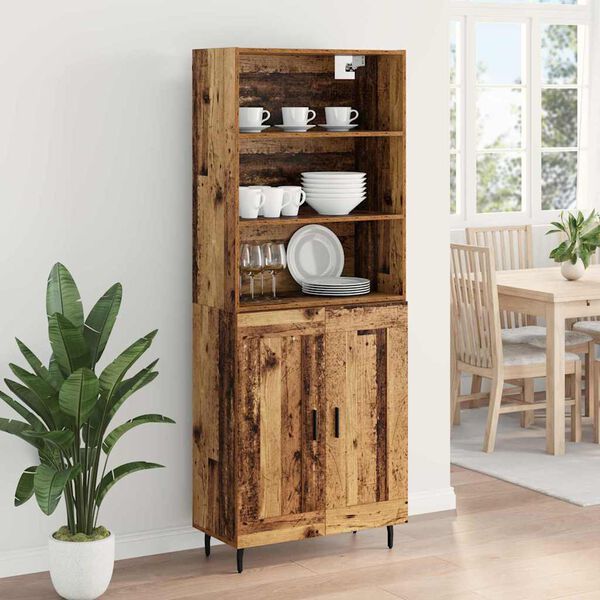vidaXL Highboard Altholz 69,5 x 34 x 180 cm Engineered Wood und Glas