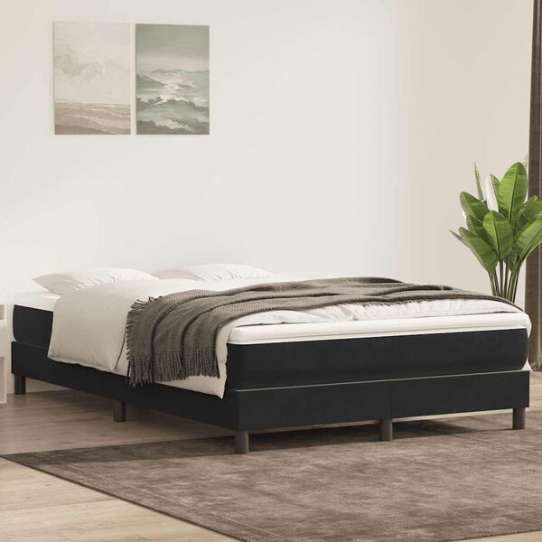 vidaXL Boxspringbett mit Matratze Schwarz 160x210 cm Samt
