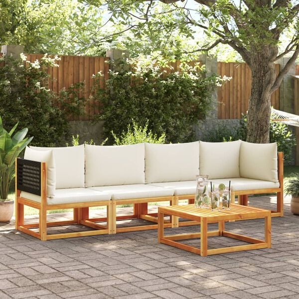vidaXL 4-tlg. Gartensofa-Set mit Kissen Holz Akazie & Rattan