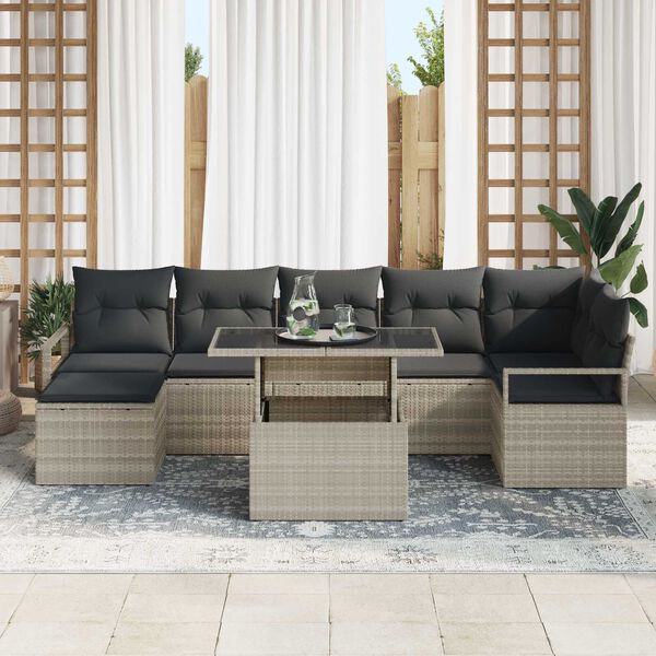 vidaXL Garten-Sofa-Set mit Speicher 8 pcs Hellgrau Poly Rattan