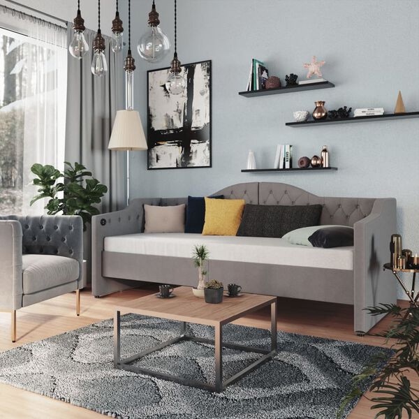 vidaXL Tagesbett mit Matratze USB Hellgrau Stoff 90x200 cm