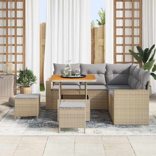 vidaXL Gartensofa-set mit Kissen 9 pcs Beige und Hellgrau Poly-Rattan