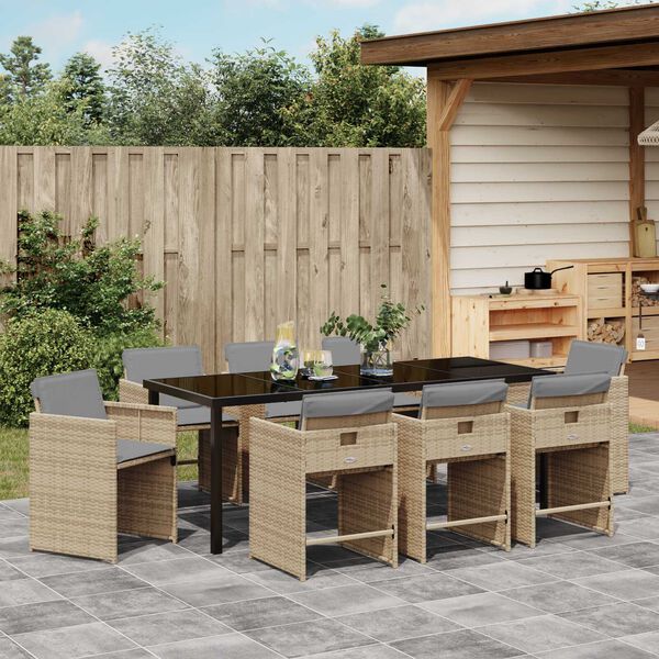 vidaXL Garten Essgruppe 9 pcs Beige Poly-Rattan