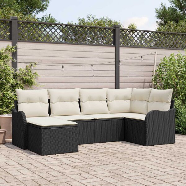 vidaXL Garten-Sofa-Set mit Kissen 6 pcs Schwarz und Wei&szlig; Poly Rattan