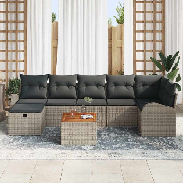 vidaXL Gartensofa-set mit Kissen mit Speicher 8 pcs Grau Poly-Rattan