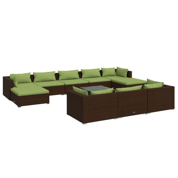 vidaXL 11-tlg. Garten-Lounge-Set mit Kissen Braun Poly Rattan