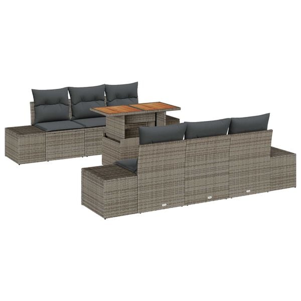 vidaXL Garten-Sofa-Set mit Speicher 7 pcs Grau Poly Rattan