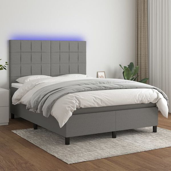 vidaXL Boxspringbett mit Matratze & LED Dunkelgrau 140x190 cm Stoff