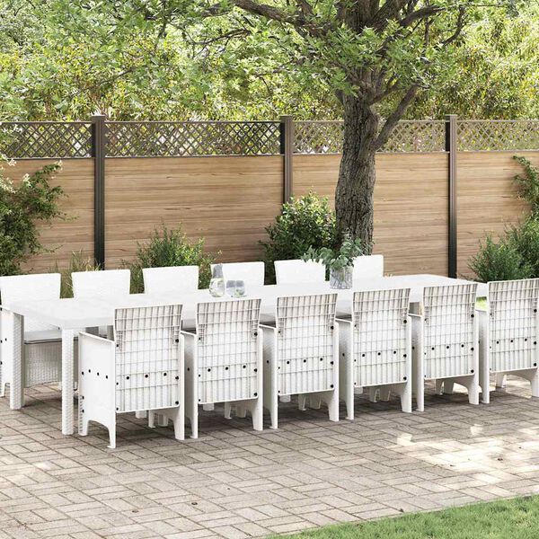 vidaXL Garten Essgruppe 13 pcs Weiß Polt Rattan