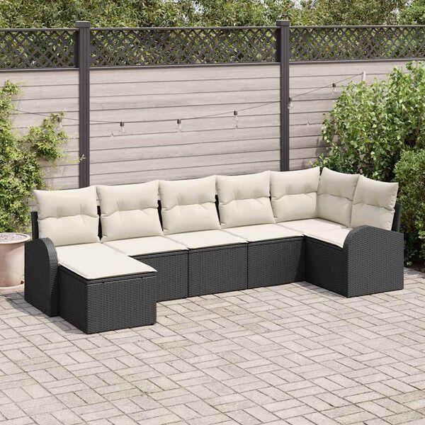 vidaXL Garten-Sofa-Set mit Kissen 7 pcs Schwarz Poly Rattan