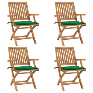 vidaXL Klappst&uuml;hle mit Kissen, 4-teilig, Massivholz Teakholz