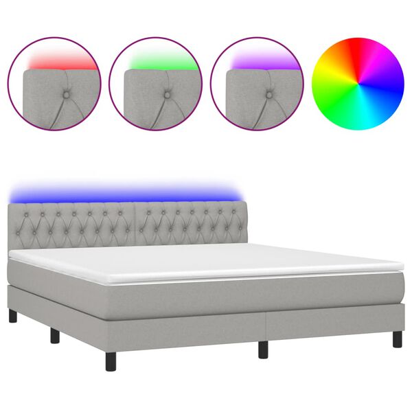 vidaXL Boxspringbett mit Matratze & LED Hellgrau 160x200 cm Stoff