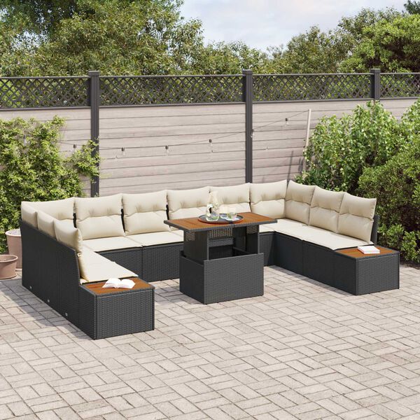 vidaXL Garten-Sofa-Set mit Speicher 11 pcs Schwarz Poly Rattan