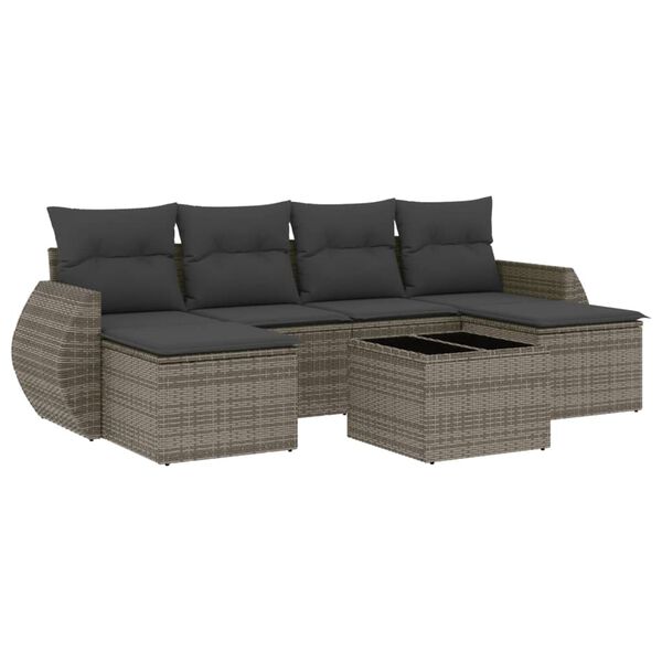 vidaXL 7-tlg. Garten-Sofagarnitur mit Kissen Grau Poly Rattan