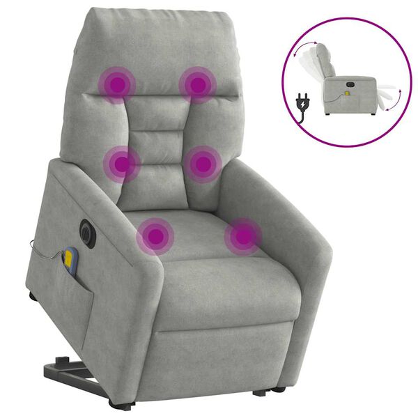 vidaXL Massagesessel Aufstehhilfe Elektrisch Hellgrau Mikrofasergewebe