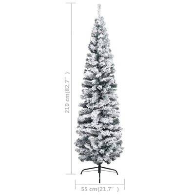 vidaXL Weihnachtsbaum Schlank mit Beleuchtung & Schnee Grün 210 cm PVC