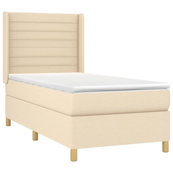 vidaXL Boxspringbett mit Matratze & LED Creme 90x200 cm Stoff