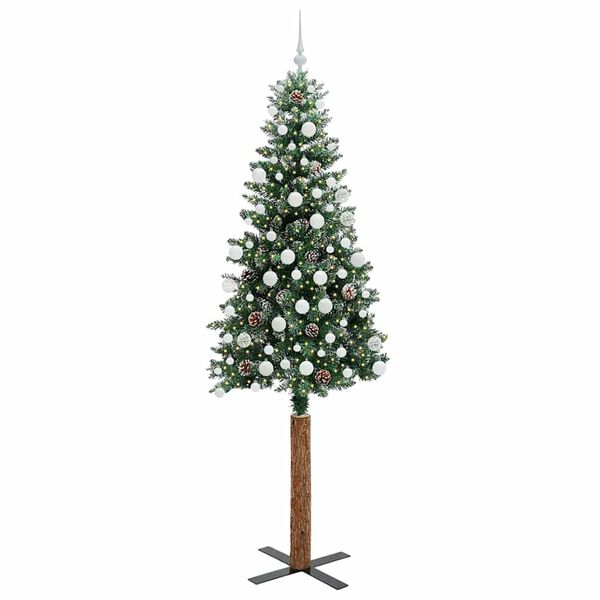 vidaXL Schlanker Weihnachtsbaum mit 300 LEDs mit St&auml;nder Gr&uuml;n 210 cm