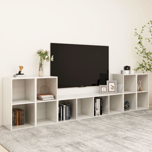vidaXL 5-tlg. TV-Schrank-Set Hochglanz-Wei&szlig; Holzwerkstoff