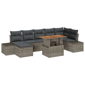 vidaXL Garten-Sofa-Set mit Speicher 8 pcs Grau Poly Rattan