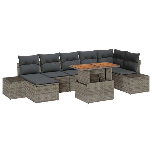 vidaXL Garten-Sofa-Set mit Speicher 8 pcs Grau Poly Rattan