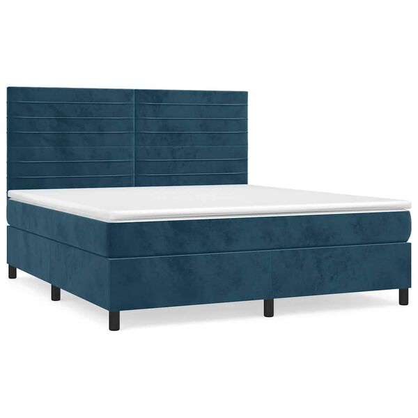 vidaXL Boxspringbett mit Matratze Dunkelblau 160x200 cm Samt