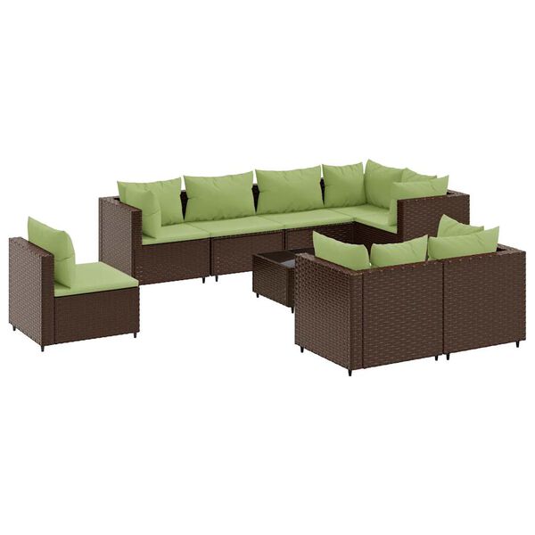 vidaXL 9-tlg. Garten-Lounge-Set mit Kissen Braun Poly Rattan