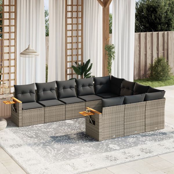 vidaXL 10-tlg. Garten-Sofagarnitur mit Kissen Grau Poly Rattan
