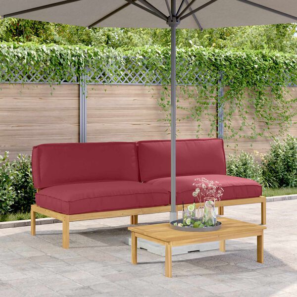 vidaXL Sofa Set mit Kissen Weinrot 240 x 80 x 69 cm Massivholz Akazie